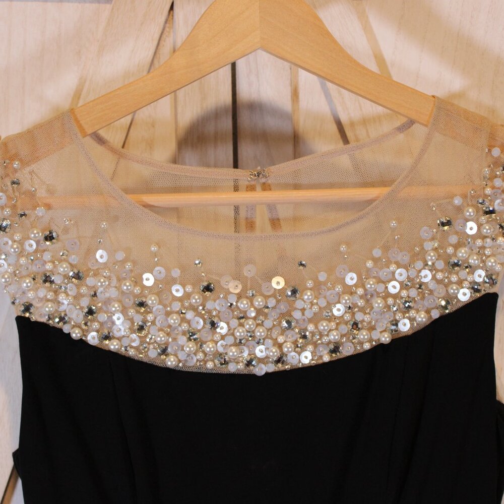 Adrianna Papell Black Beaded Illusion Mermaid Gown Formal Dress Size 0 - Picture 6 of 9